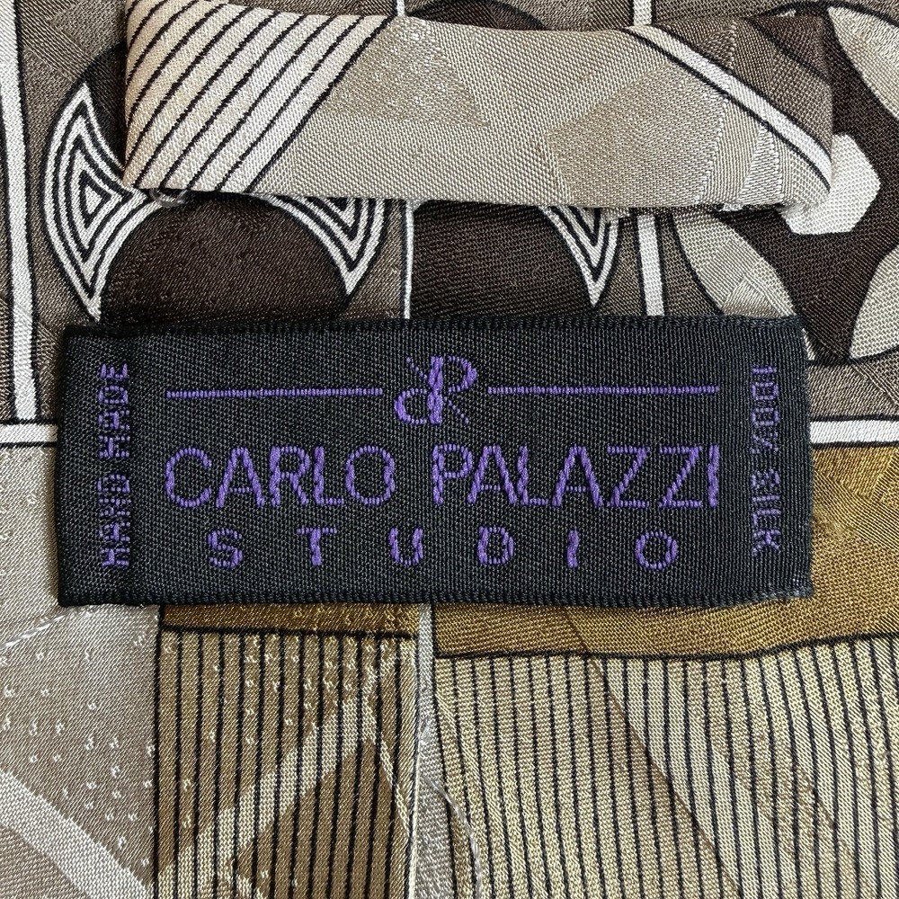 Carlo Palazzi Studio Tie Vintage 90s Wide 100% Silk Art Deco Geometric Luxury - Picture 7 of 10